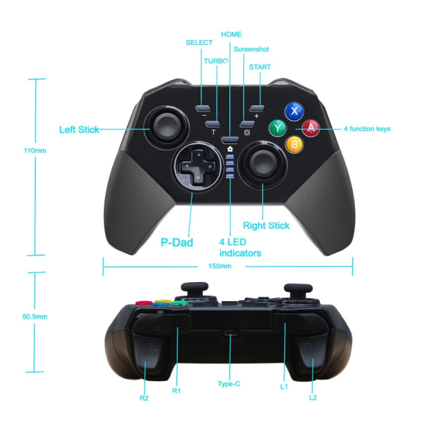 Kompatibel med Nintendo Switch Bluetooth Controller Gamepad Turbo Funktion Black