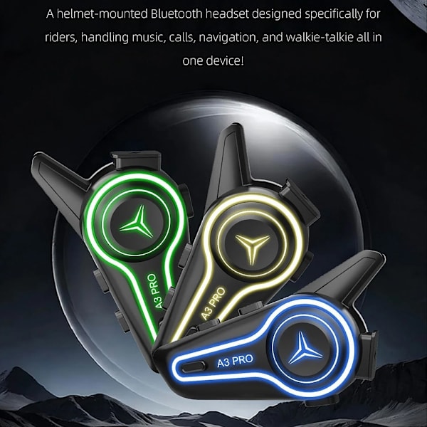 Motorcykelhjelm Bluetooth Intercom Headset IP67 Vandtæt 1000m Rækkevidde Black