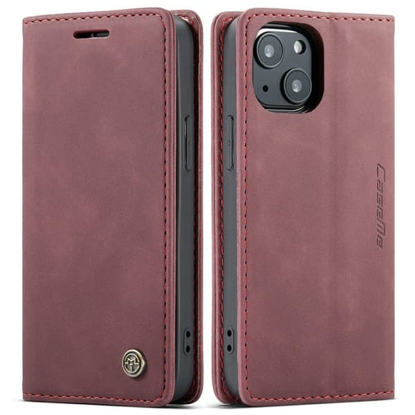 CASEME Retro Wallet Case for iPhone 13 - Winered Red