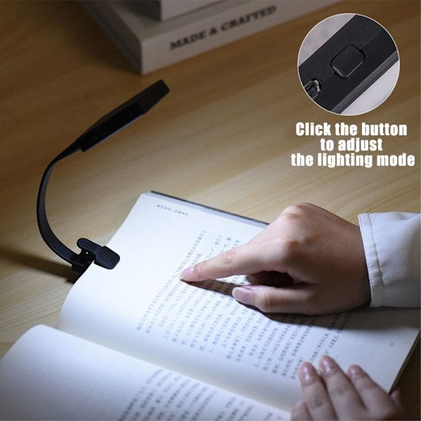 Genopladeligt læselys læselampe Clip On LED Book Light - Sort Black