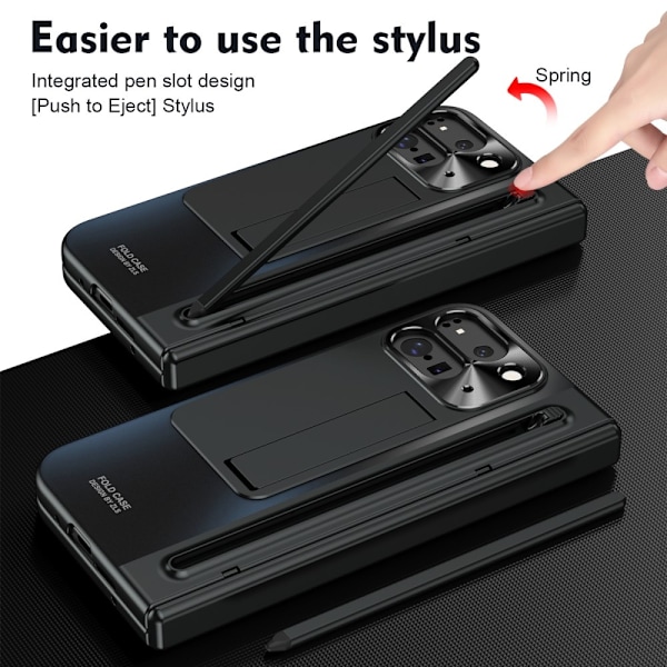 Til Google Pixel 9 Pro Fold 5G Etui Kickstand med Hærdet Glasfilm, Stylus - Sort Black