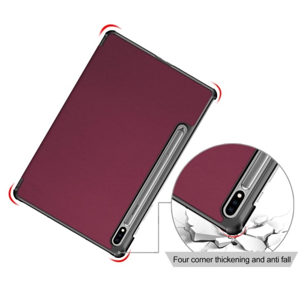 Trifoldet stativ Smart Taske til Samsung Galaxy Tab S7 FE/Tab S7 Wine red