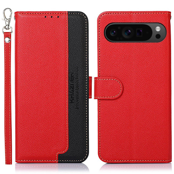 KHAZNEH Til Google Pixel 9 / Pixel 9 Pro Pung Etui Litchi Struktur Telefoncover Red