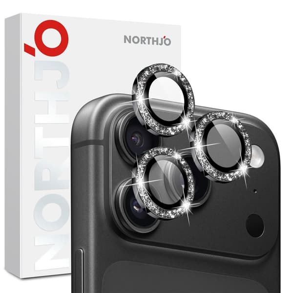 NORTHJO Glitrende kameralinsebeskytter til iPhone 18 Pro / 18 Pro Max Black