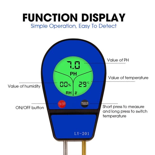 Digital Soil Tester 3in1 Temperatur Fuktighet PH Meter Acidity Analyzer Blue