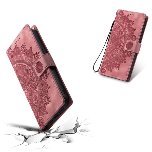 Til Samsung Galaxy S25 Ultra tegnebogscover Cover Shell Mandala Blomstermønster Pink