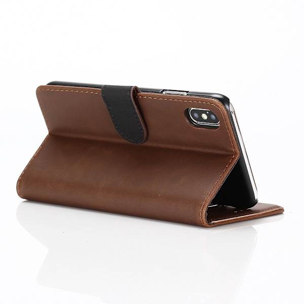 Retro Wallet Mobile Phone Case for iPhone XS Max - Coffee Brown