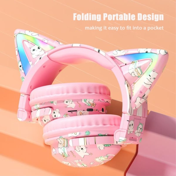 Cat Ears Bluetooth Headset mikrofoni Langattomat kuulokkeet - Musta Black