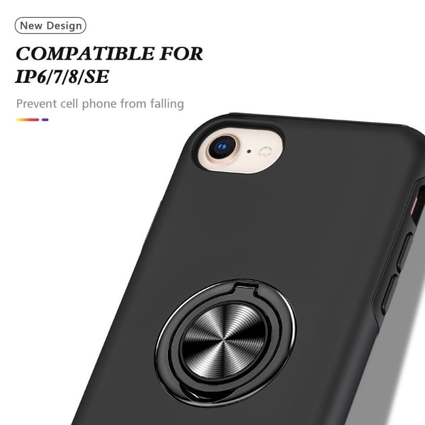 iPhone SE/8/7/6/6S Fingerring Kickstand Hybrid Taske Black