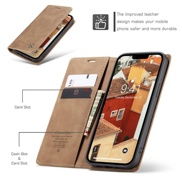 CASEME Retro lompakkokotelo iPhone 14 Plus - vaaleanruskea Brown