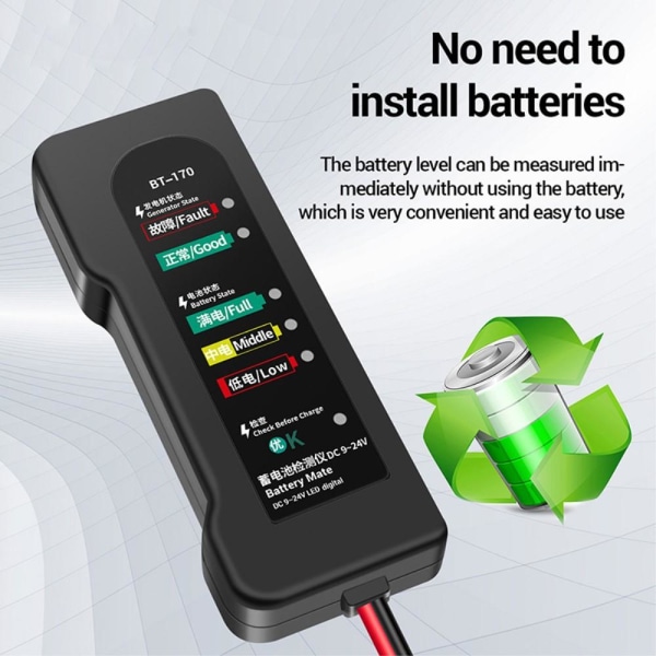 Batteritester 6-LED bilfejltester Batterikontrol Billastbil Moto Black