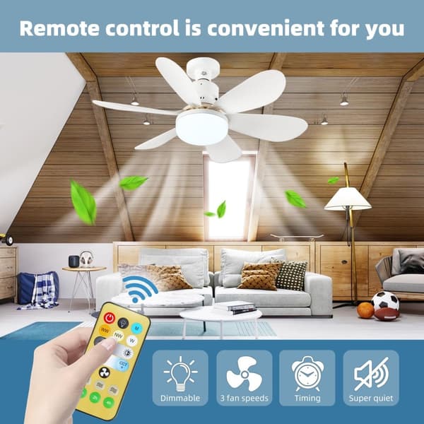 30W Loftsventilator E27 lampe 3 farve lys med fjernbetjening White one size