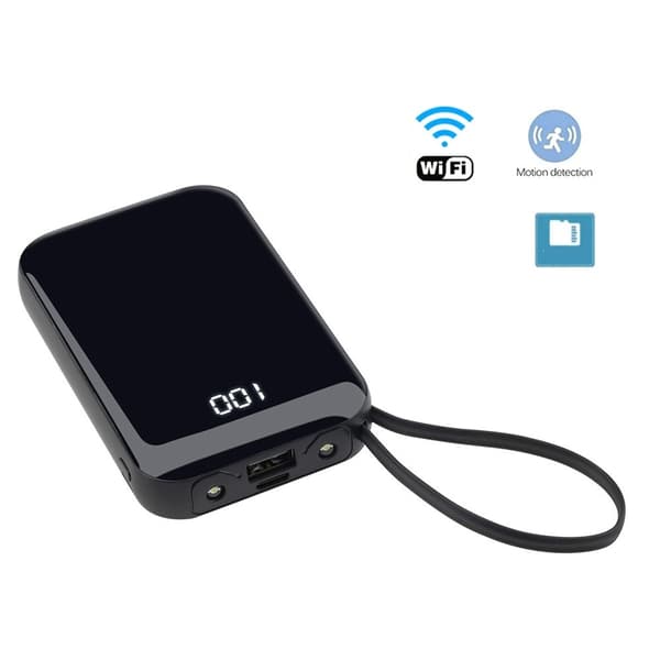 1080P HD WiFi-kamera 5000mAh bærbar powerbank sikkerhetskamera Black
