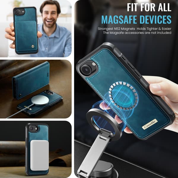 CASEME Til iPhone 17e / 16e  Pungcover Magnetisk Aftagelig RFID Beskyttelse Blue