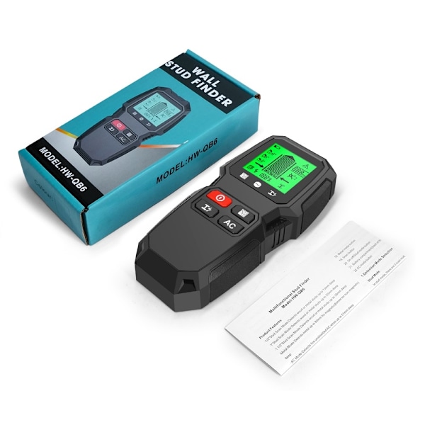 5 i 1 LCD Wall Stud Finder Edge Center Trä ström Metall AC Live Wire Detektor Svart