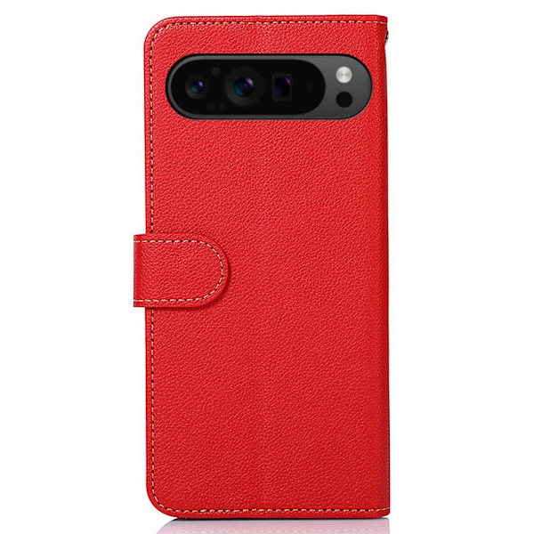 HAZNEH Google Pixel 9 / Pixel 9 Pro Lompakkokotelo Litchi-kuvio Puhelinkotelo Red