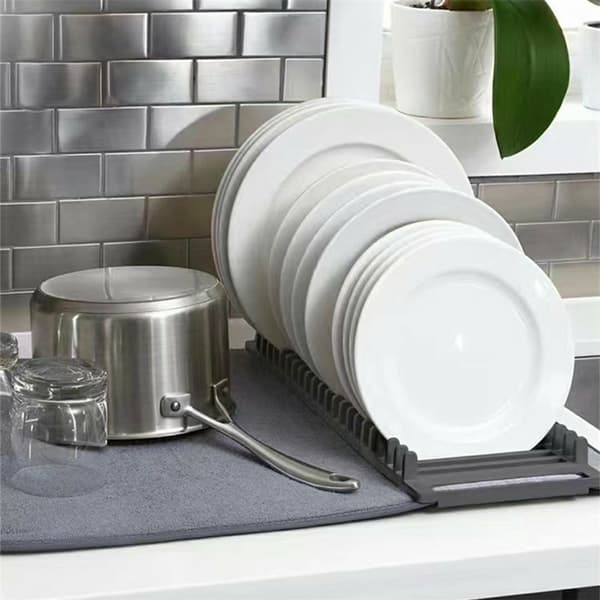Oppvaskstativ: Sammenleggbar tørkematte med avtakbart plaststativ for avrenning av oppvask. Grey