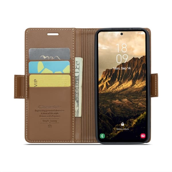 CASEME Retro Lompakkokotelo Samsung Galaxy S25 Brown