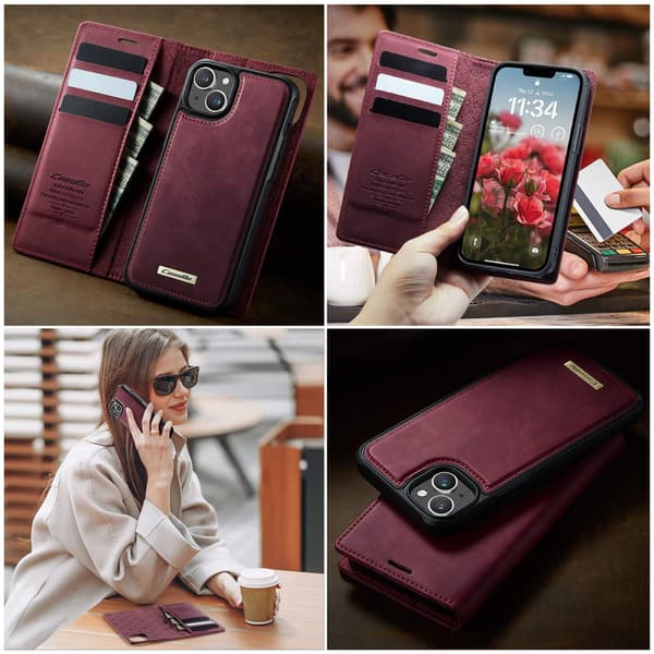 CASEME Til iPhone 15 Lommebokdeksel Magnetisk Avtakbar RFID Beskyttelse Red