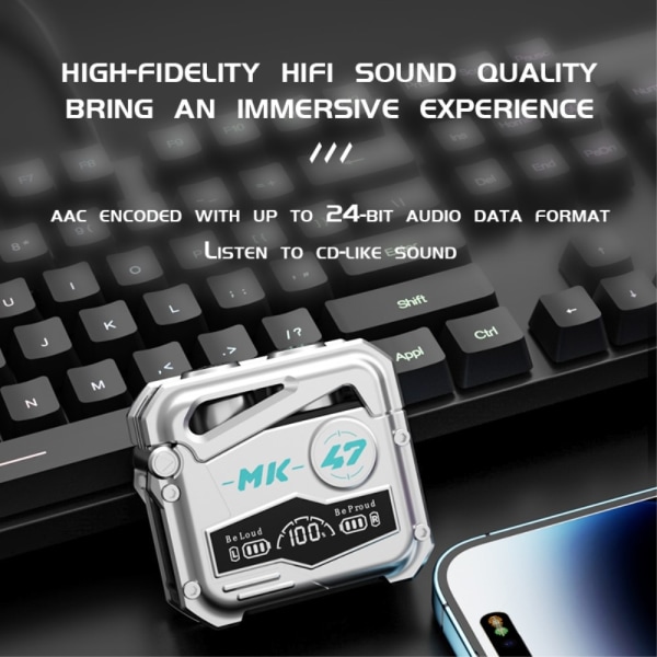 MK47 Mechanical Gaming Bluetooth In-ear Headset - Sølv Silver