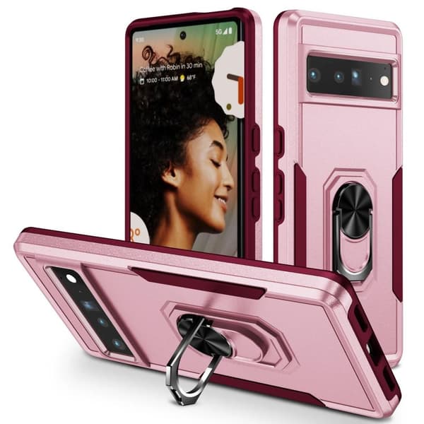 Google Pixel 7 Pro Hybrid - deksel med fingerring og metallplate - rosa Pink