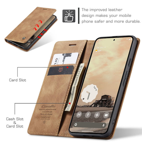 CASEME Til Google Pixel 10A Etui Stativ Telefon Cover Brown