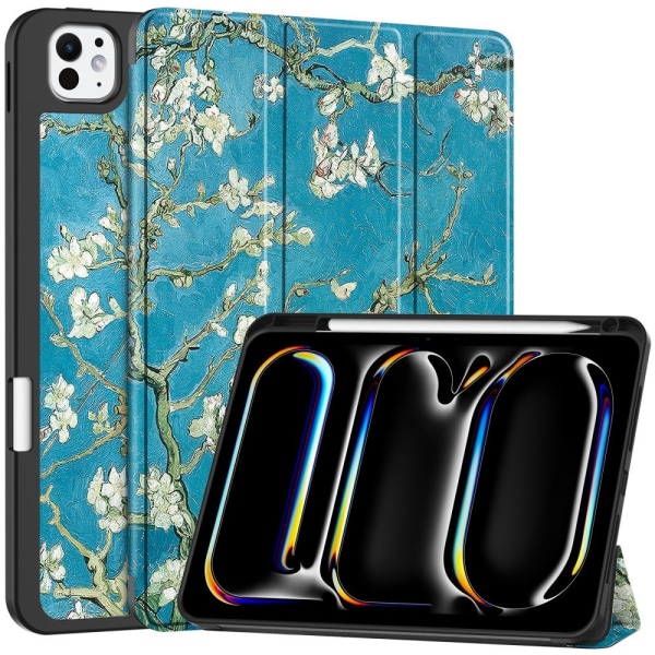 Etui for iPad Pro 11 (2024) med tredelt stativ, tablettdeksel med pennholder - Blomst Multicolor