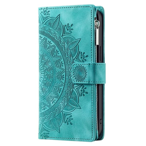 iPhone 17e / 16e -lompakkokotelon kuoren kuoren Mandala-kukkakuvio Green