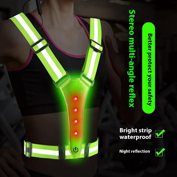 Genopladelig refleksvest med 3 LED-lystilstande til udendørs Green