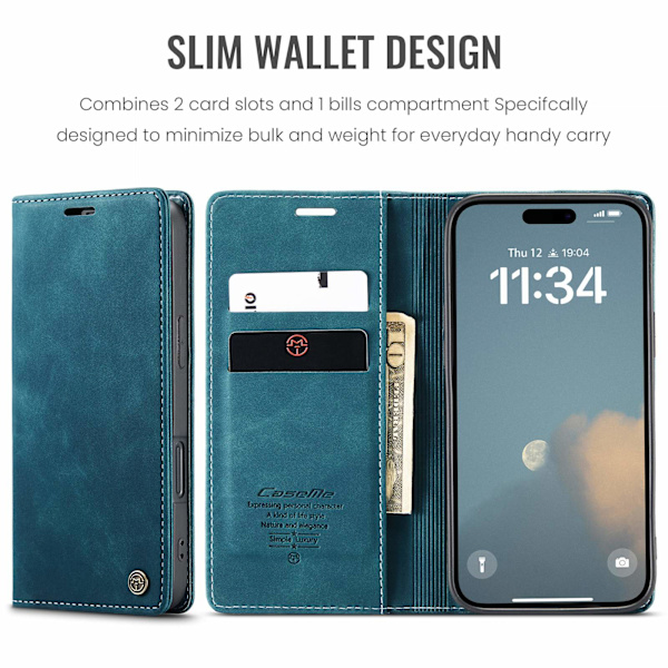 CASEME Plånboksfodral kompatibel med iPhone 17 - Blå Blå