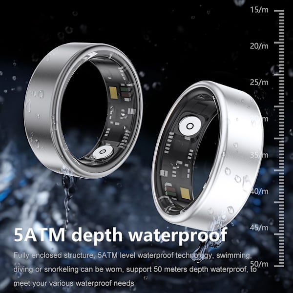 Smart Ring Bluetooth Finger Health Tracker 19.0 mm sisähalkaisija Black