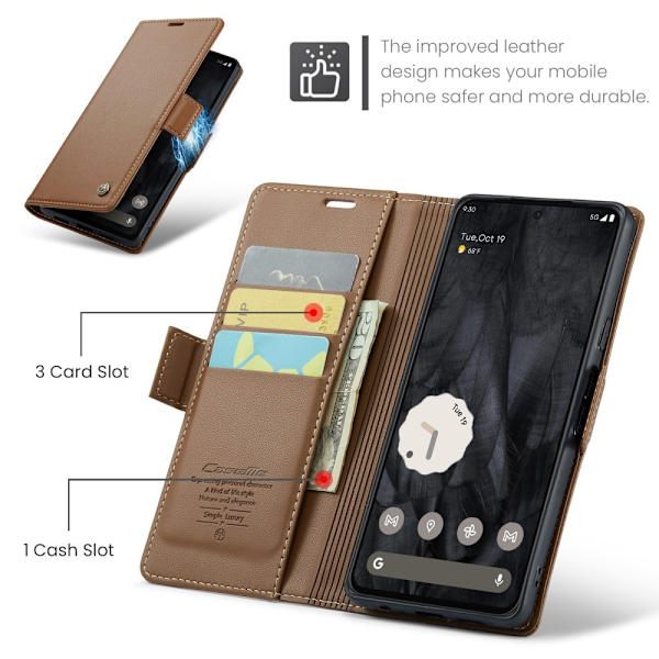 CASEME Retro Lompakkokotelo Pixel 8 Pro Brown