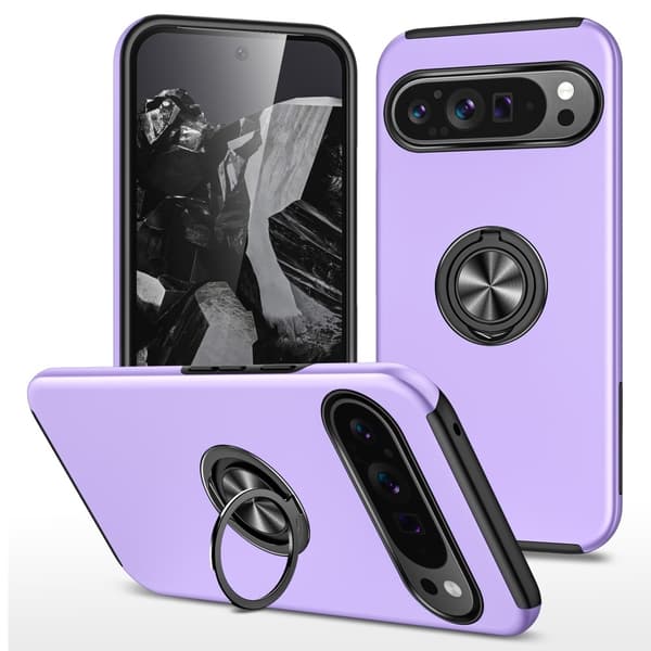 Til Google Pixel 9 / Pixel 9 Pro Fingerring Kickstand Hybrid Taske Purple