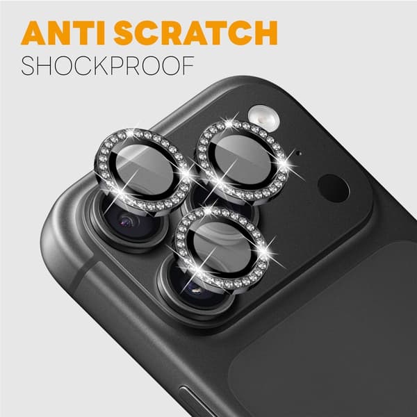 NORTHJO Kameran linssuoja strassirenkaalla iPhone 18 Pro / 18 Pro Max puhelimelle Black