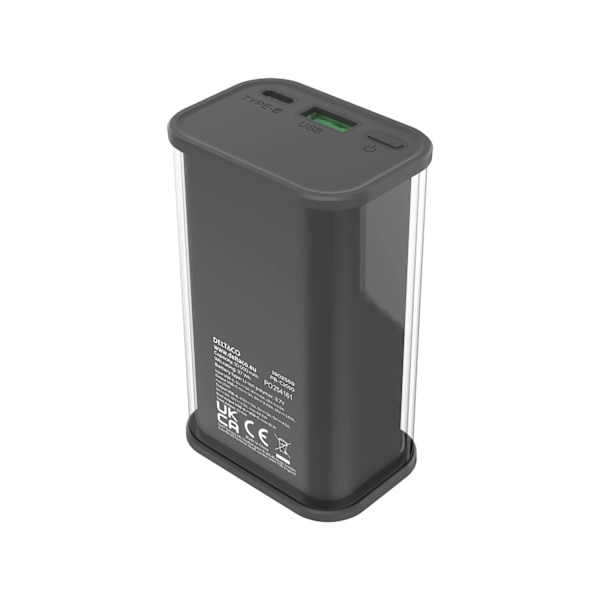 Deltaco Transparent virtapankki pikalatauksella 10 000 mAh Black