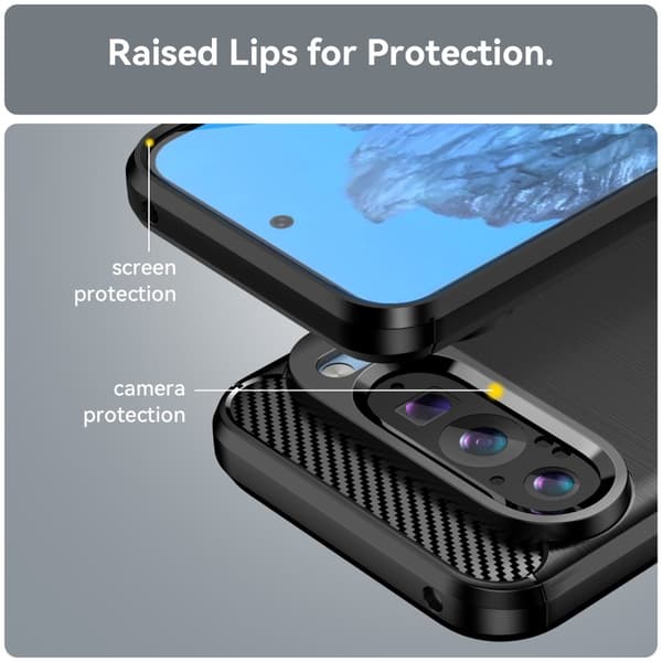Til Google Pixel 9 / Pixel 9 Pro Cover Børstet TPU Telefoncover Carbon Fiber Tekstur - Sort Black