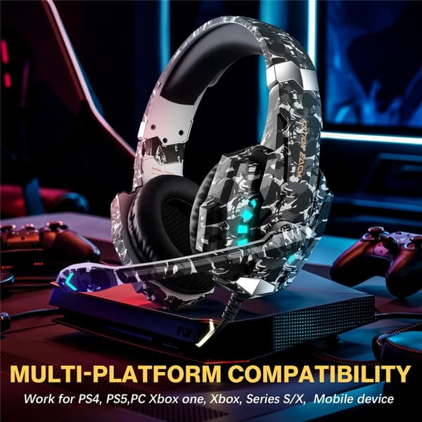KOTION Gaming Headset LED Trådbundna hörlurar med mikrofon Kamouflage LED - Grå grå