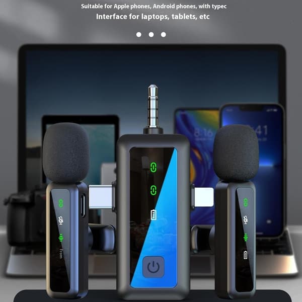 3 i 1 iP USB-C 3,5 mm trådløs Lavalier-mikrofon Støyreduserende mikrofon 1 sender 1 mottaker Black
