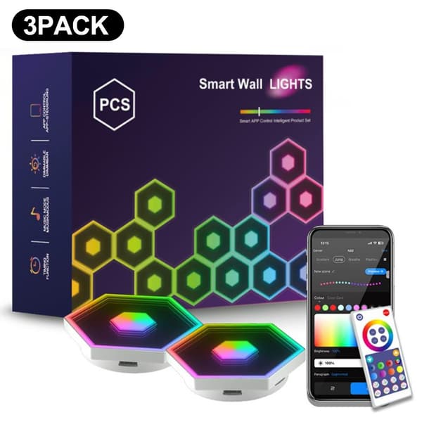 3 stk. WiFi Bluetooth-lyspaneler RGB LED-vegglamper App-synkronisering Musikk Black