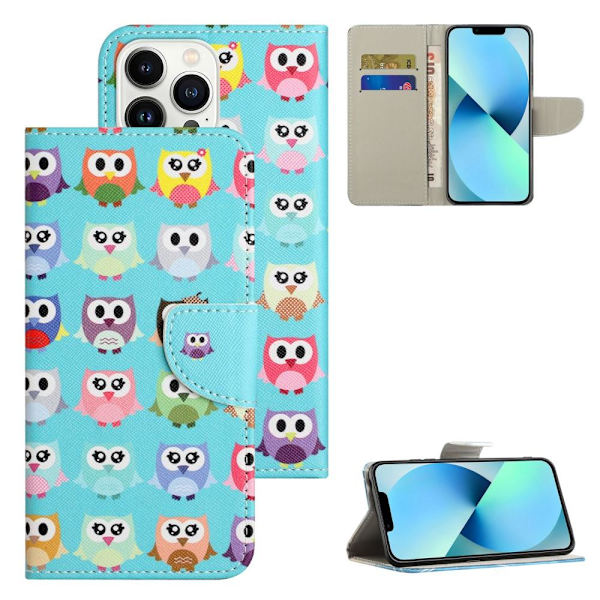 Til iPhone 15 Pro Max tegnebogstativetui Telefoncover - ugler Blue