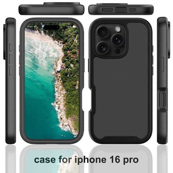 Etui Cover til iPhone 16 Pro PC+TPU Gennemsigtigt telefoncover + PET-skærmfilm Black