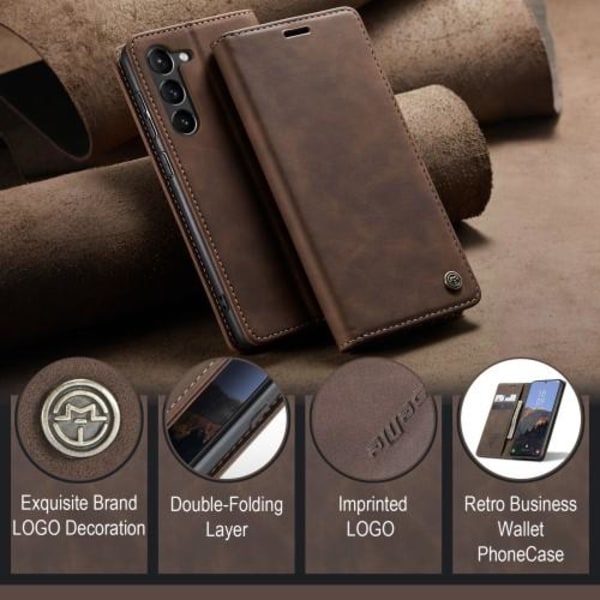 CASEME Retro tegnebog taske til Samsung Galaxy S23+ - Kaffe Brown