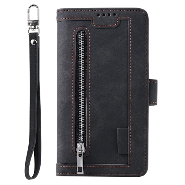 Til Samsung Galaxy A56 5G Etui med Lynlåslomme og 9 Kortlommer Black