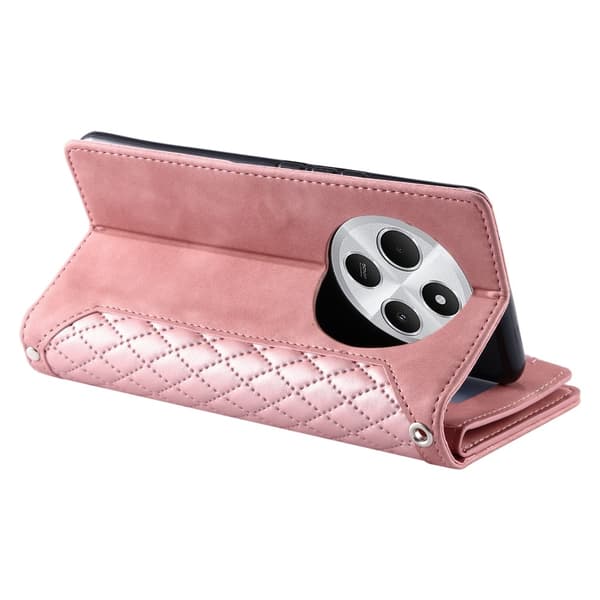 Til Xiaomi Redmi 14C Zipper Wallet Case Rhombus Telefoncover Pink