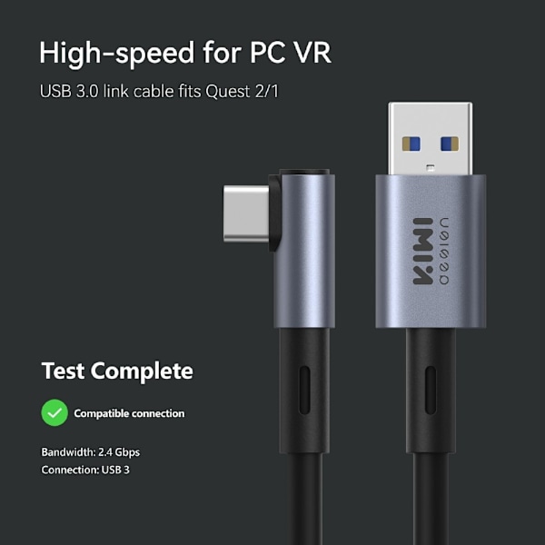 5m ladekabel for Meta Quest 3 3S PICO 4, 5Gbps hodeset tdataoverføring Black