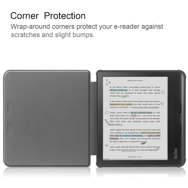 For Kobo Libra Colour Etui PU Læder + TPU E - Reader Cover Grey
