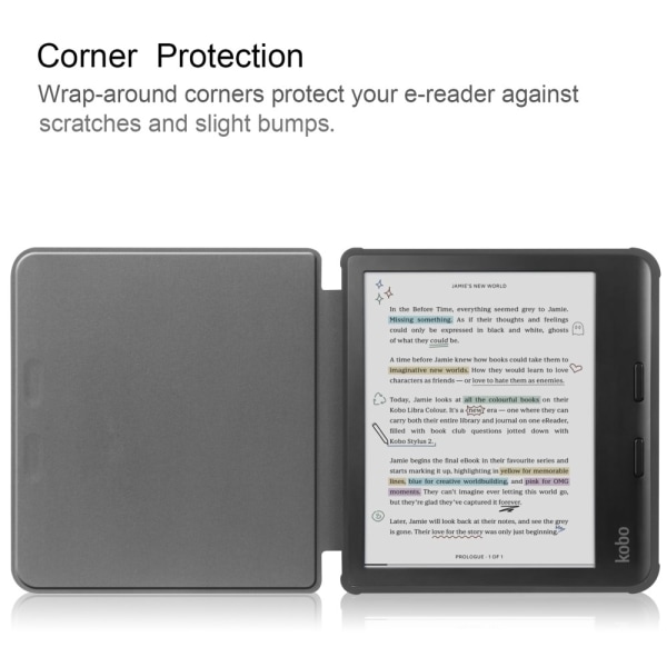 Kobo Libra Colour Kotelo PU Nahka + TPU E-Reader Suoja Grey