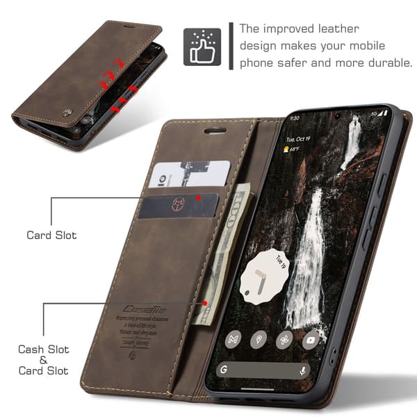 CASEME Lommebokdeksel med Stativ til Google Pixel 11 Pro XL Brown