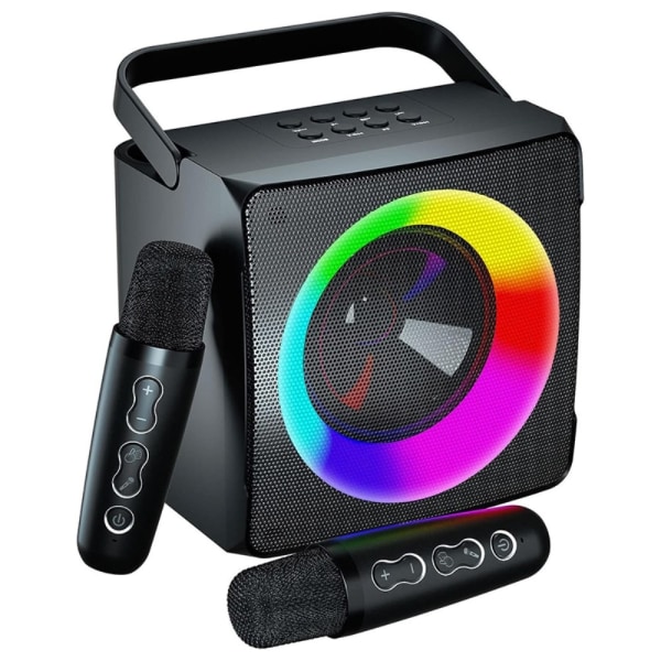 Karaokemaskine + 2 trådløse mikrofoner Bluetooth højtalere Lys Black