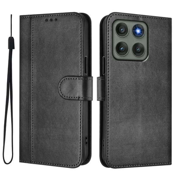 For Motorola Edge 60 Pro 5G Cases Wallet Stand Retro Cover Black
